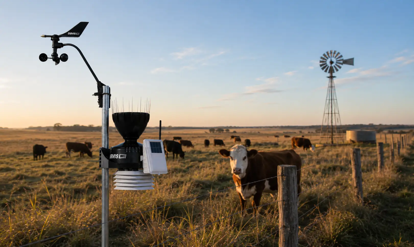 Estación meteorológica Davis Vantage Pro2 en un establecimiento ganadero