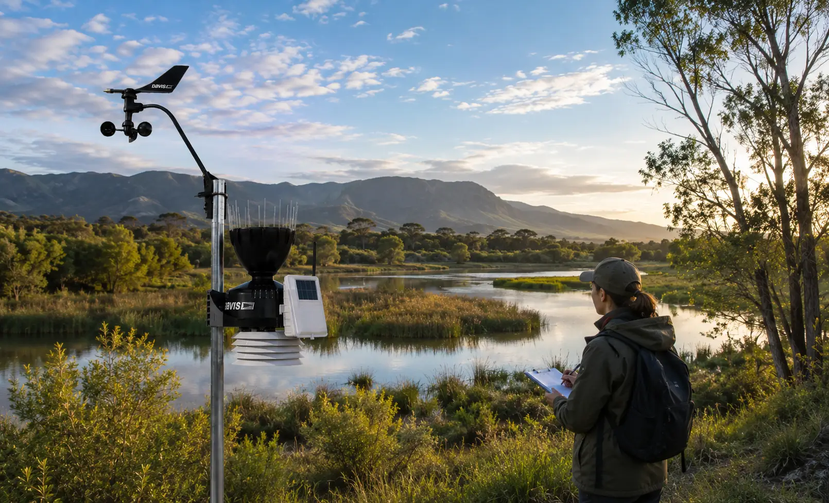 Estación Davis Vantage Pro2 instalada en un área de monitoreo ambiental