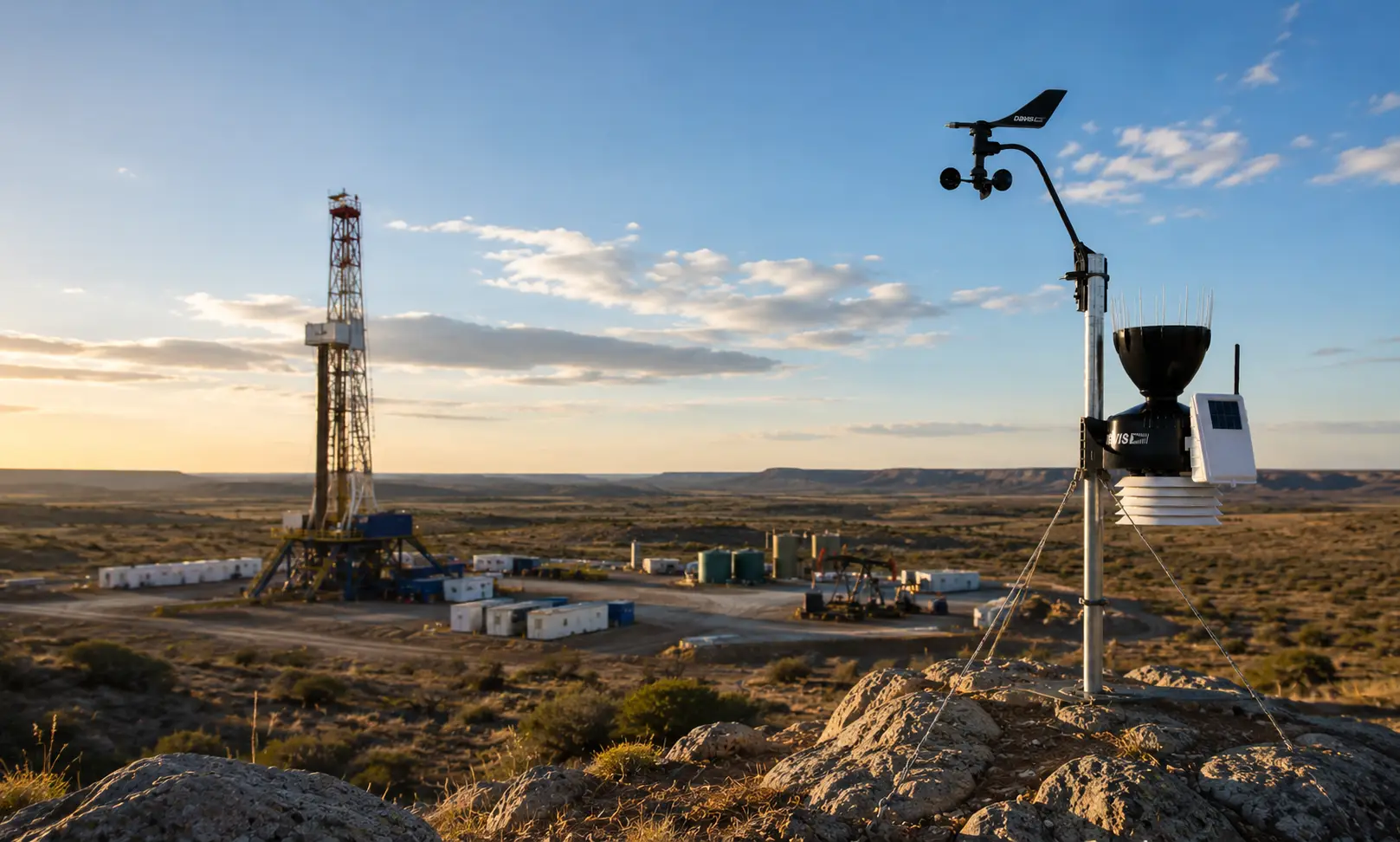 Estación meteorológica Davis Vantage Pro2 en una instalación energética remota